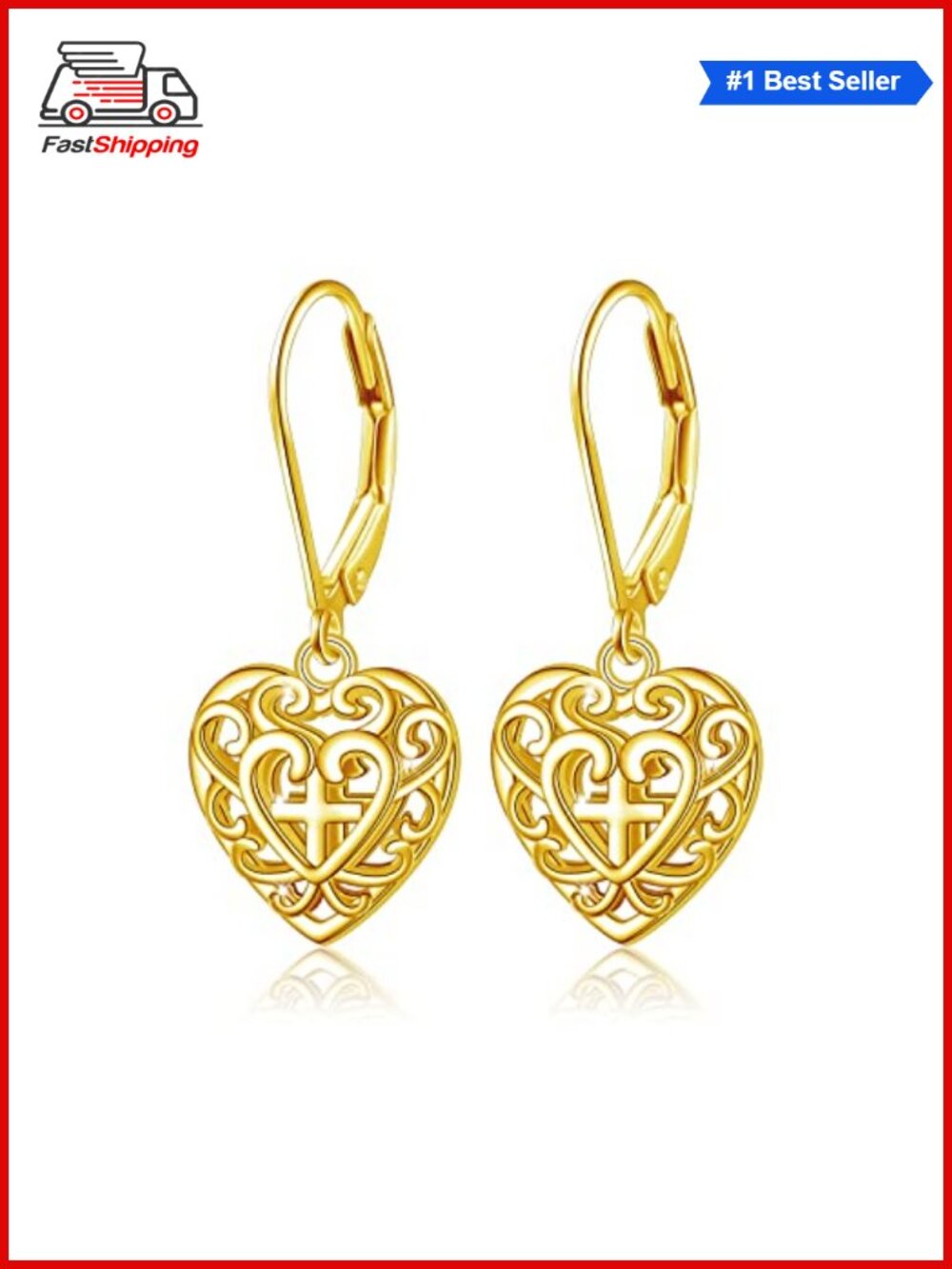 ✨ DAOCHONG S925 Sterling Silver Cross Heart Dangle Drop Earrings 18K
